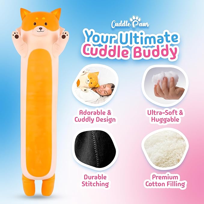 Fox Plush Body Pillow for Kids | Long Stuffed Animal Cuddle Pillow | Soft, Cute Hugging Toy | Plushie Gift for Girls & Boys | Long Plush Body Pillow for Sleep & Comfort | Medium, 35 Inches