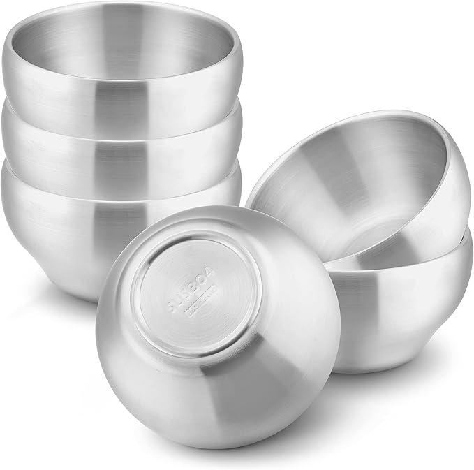 HaWare 6-Piece Kids Bowls, 12oz SUS304 Metal Bowl for Toddler Children, Small Baby Bowls for Feeding/Soup/Snacks, Multipurpose 18/8 Stainless Steel Cereal Bowls, Double Walled, Dishwasher Safe