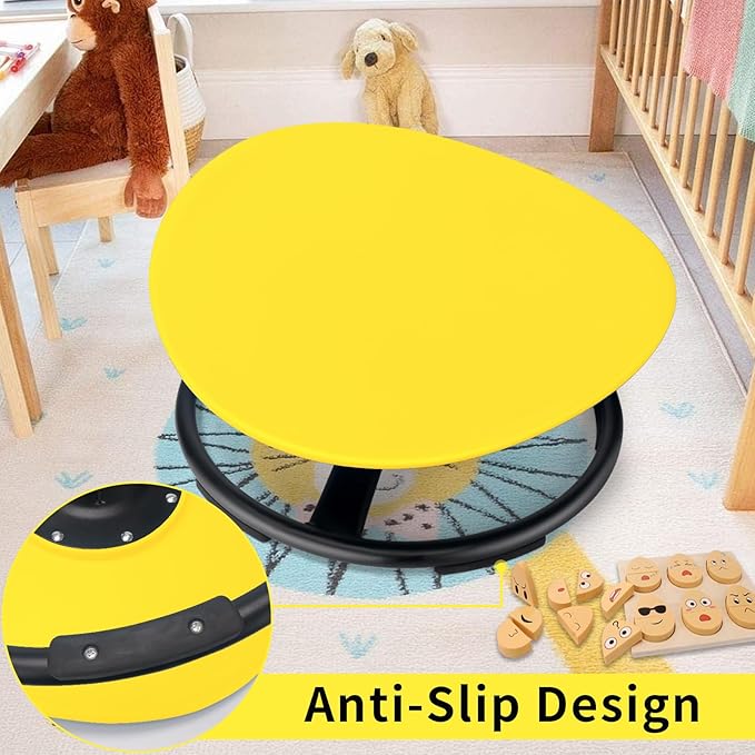 Kids Sensory Swivel Chair, Autism Sensory Chair, Spinning Chair for Autistic Kids, Small Space, Spin Seat, Metal Base, Non-Slip Design, Yellow