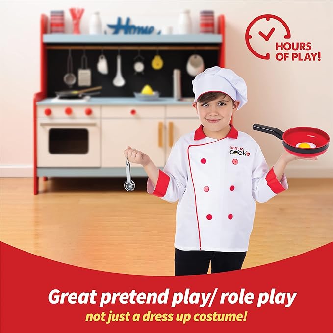 Born Toys Chef Costume for Kids w/ Chef Hat for Kids Ages 3-7, Kids Kitchen Accessories Set w/ Fun Recipe Book, Cooking Set for Kids Costume Washable and Dress Up & Pretend Play for Boys & Girls