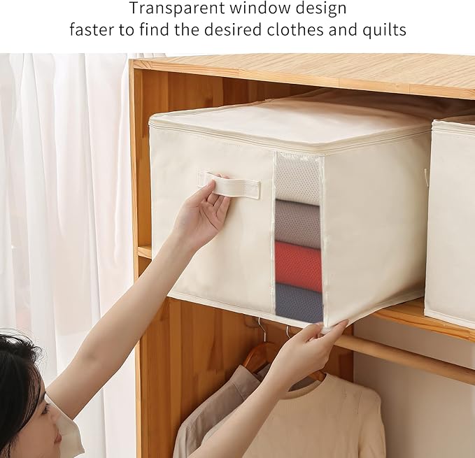 6-Pack Large Canvas Comforter Storage Bags Closet Organizer for Clothes Sweater Clothes Organizer with Dual Zipper Three Carrying Handles for Blanket Closet Storage Container