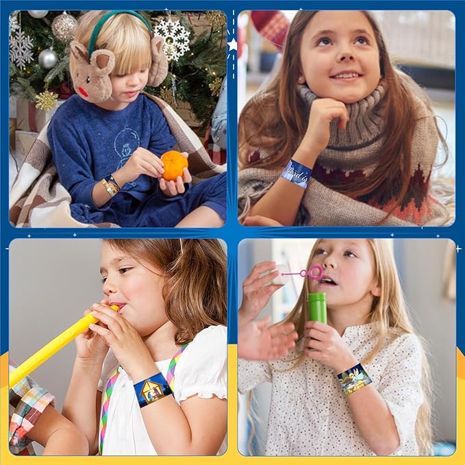 48 PCS Nativity Slap Bracelets, Religious Party Favors Slap Wristbands, Happy Birthday Jesus Slap Bracelets for Christmas Winter Holiday Party Religious Education Supplies