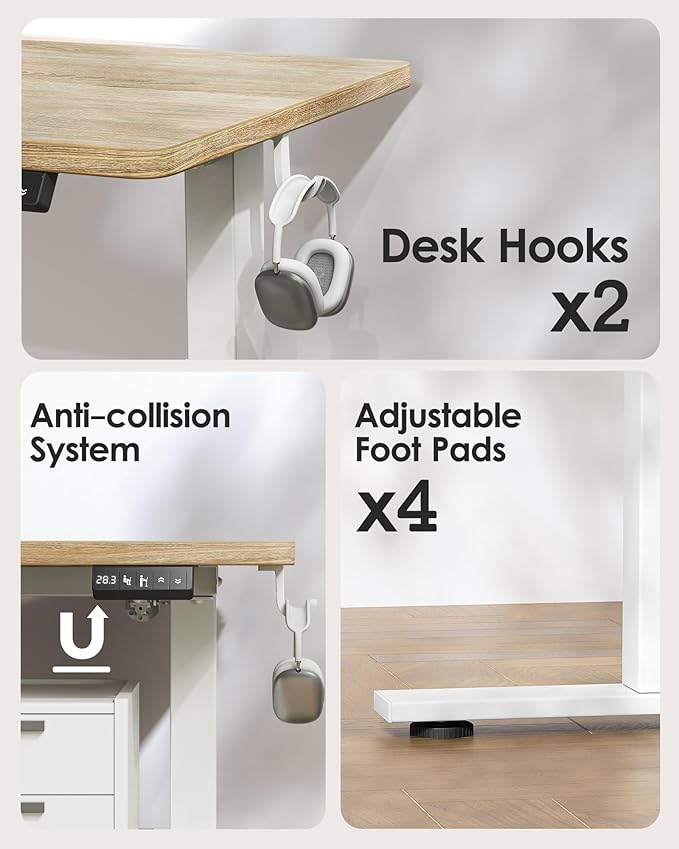 TIQLAB Height Adjustable Electric Standing Desk, 40 x 24 inch, Sit Stand Up Desk, Splice Board, Computer Home Office Desk, Maple Top