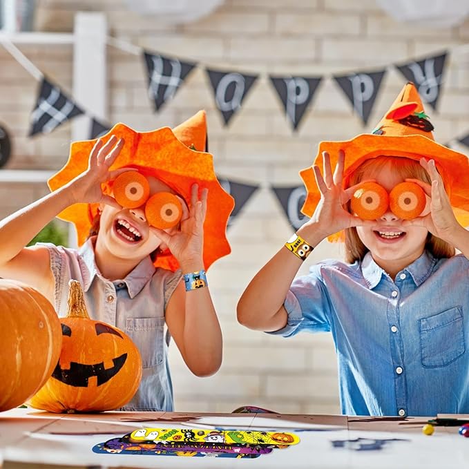 48 Pieces Halloween Slap Bracelets Bulk Party Favors for Kids - 12 Designs Snap Bracelets for Halloween Decorations, Halloween Goodie Treat Bag Stuffers Classroom Prizes Exchanging Gifts Supplies