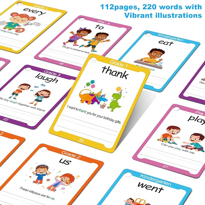 Sight Words Flash Cards Kindergarten - 220 Dolch Sight Words for Pre K, Kindergarten, 1st, 2nd, 3rd Grade - Homeschool Essential Learning Tools - Vocabulary Builder Montessori Toy for Kids 3-5 4-8 5-7