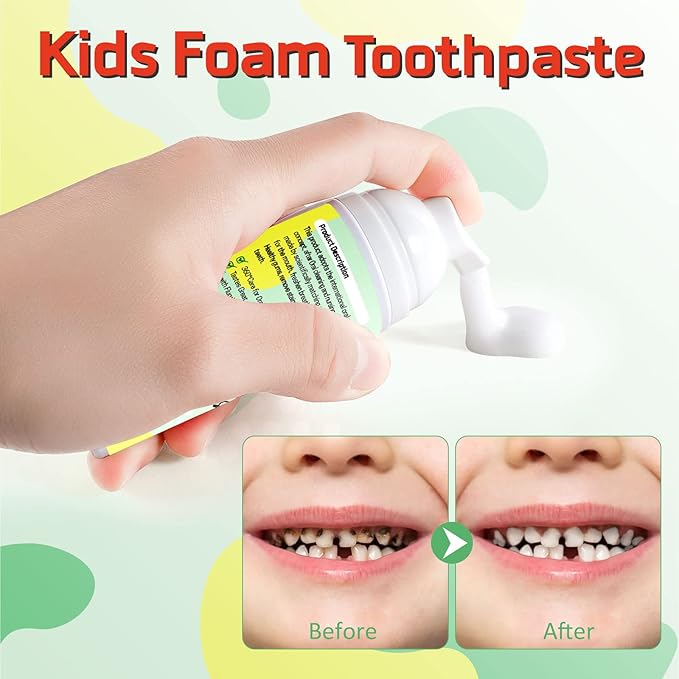 Kids Foam Toothpaste 2 Pack, Foam Toothpaste Kids with Low Fluoride, Toddler Toothpaste for U Shaped Toothbrush Electric Toothbrush, Foam Toothpaste for Children Kids Ages 3 Plus(Watermelon+Blueberry)