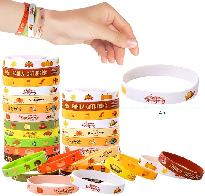 48Pcs Fall Thanksgiving Party Favors Slap Bracelets Rubber Wristbands Pumpkin Pattern Toys Bulk for Boys Girls Harvest Class Exchange Gifts Reward Prizes Thanksgiving Party Supplies