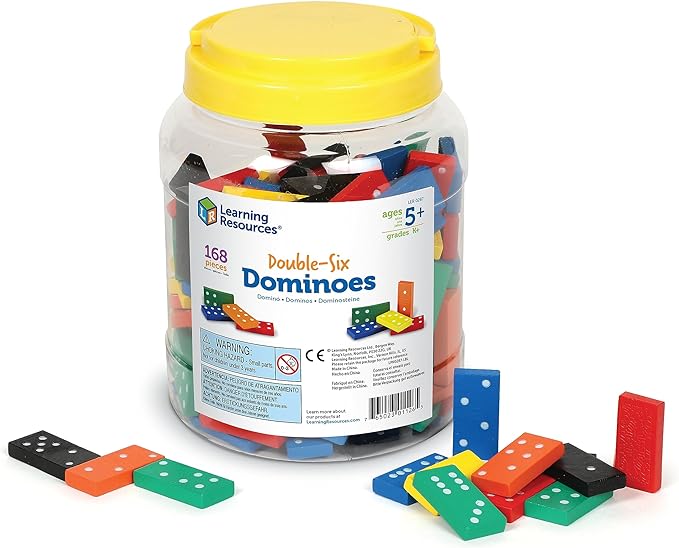 Learning Resources Double-six Dominoes In Bucket, Teaching aids, Math Classroom Accessories, 168 Pieces, Ages 5+