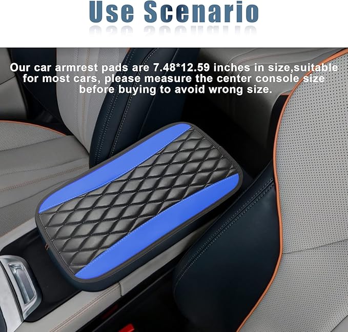 Car Center Console Cover, Universal Leather Waterproof Armrest Seat Box Cover Protector, Comfortable Car Decor Accessories Fit for Most Cars, Vehicles, SUVs -Blue