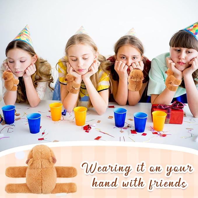 2 Pcs Animal Slap Bracelets Stuffed Animal Capybara Huggers Slap Bracelets 8.5'' Capybara Plush Toy Wrist Stuffed Animal Slap Band for Kids Birthday Party Favor Supply Gift