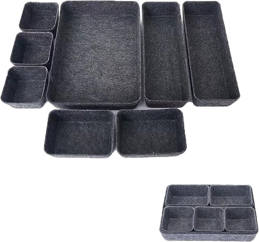 Felt Drawer Organizer Set, 8PCS Desk Drawer Storage Bins for Office, Kitchen, Dresser, and Makeup — Soft Fabric Drawer Dividers for Neat Organization (Dark Gray)