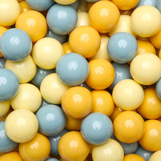 GOGOSO Ball Pit Balls - Plastic Balls for Ball Pit for Toddlers Kids Gifts Sensory Therapy Sessions,100pcs 2.15inch Blue+Yellow+Beige