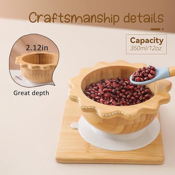let's make Bamboo Suction Bowl for Baby Kid Toddler Bowl Spoon Fork Set with Removable Silicone Suction All-Natural Baby Feeding Set for Baby-Led Weaning Fits Feeding High Chair Table