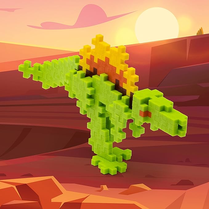 PLUS PLUS 3D Dinosaur Figure Building Block Set, 70 Mini Interlocking Puzzle Pieces, Fun Stem Toys for Kids - Spinosaurus Maker Tube