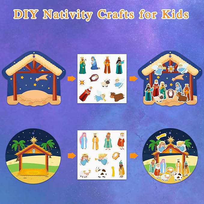 FaCraft Religious Craft Sticker for Kids - 24pcs Make a Nativity Scene Stickers Christmas Crafts Kits DIY Nativity Set for Sunday School Classroom Nativity Christian Xmas Party Game Favor Gifts