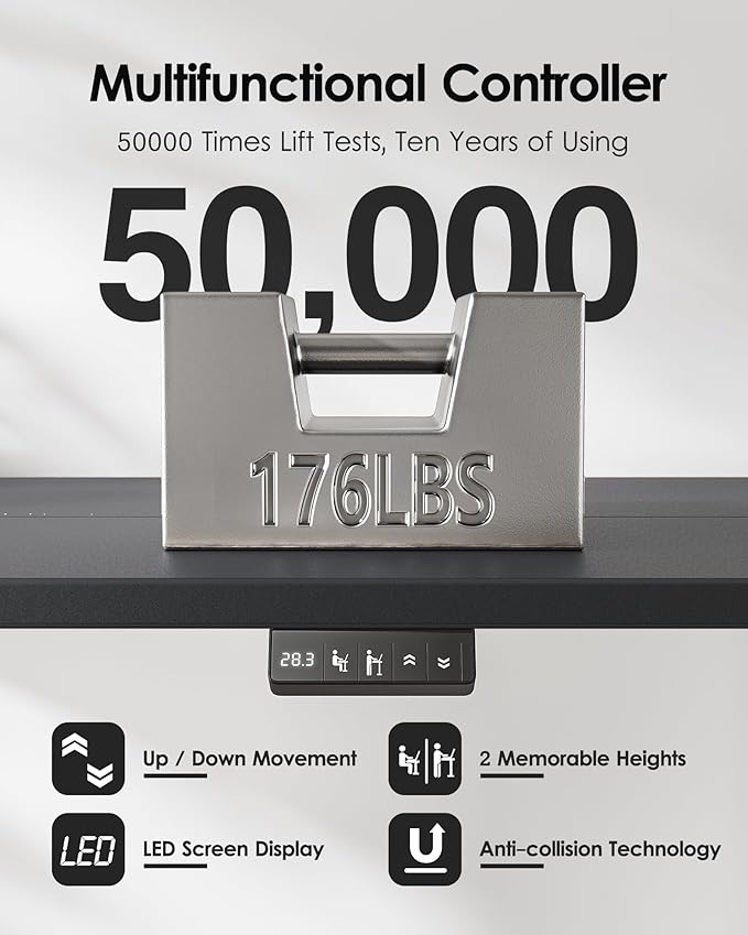 TIQLAB Height Adjustable Electric Standing Desk, 40 x 24 inch, Sit Stand Up Desk, Splice Board, Computer Home Office Desk, Black Top