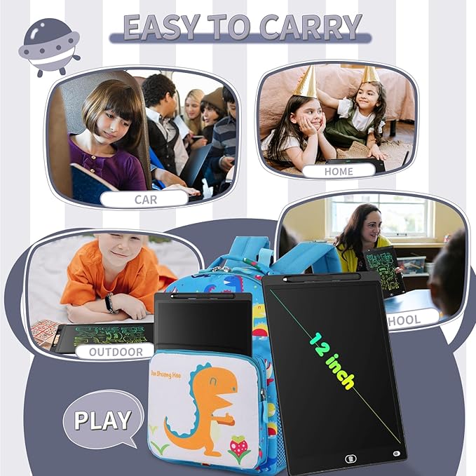 [2 Pack] Genialba LCD Writing Tablet 12-Inch Colorful Doodle Board, Toddler Learning Educational Toys Gifts for 3-8 Years Old Girls and Boys, Electronic Drawing Pad for Kids (Black&White)