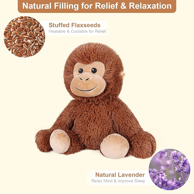 Heatable & Coolable Monkey Stuffed Animal, Microwavable Heating Pad Plushies for Soothing & Relaxation, Lavender Scented Stuffed Plush Toys, Monkey Gifts Boys Girls