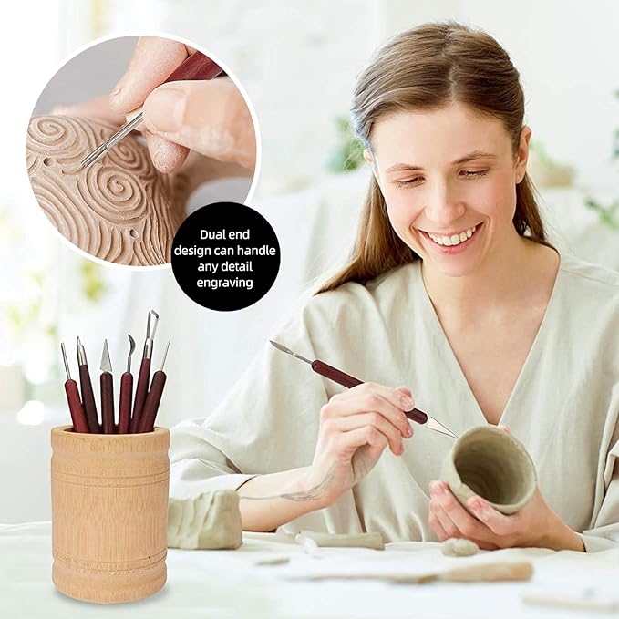 Hearty Ceramic 15PCS Pottery Carving Tools, Air Dry Polymer Clay Sculpting Tools Set, Pottery Trimming Tools with Smooth Wooden Handles, Clay Tool Kit for Kids Adults Beginners Professionals