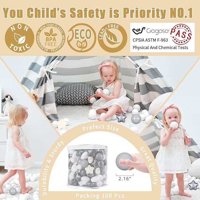 GOGOSO Ball Pit Balls,Plastics Balls for Ball Pit, Stars Hearts Shape for PastelBall for Toddlers Kids