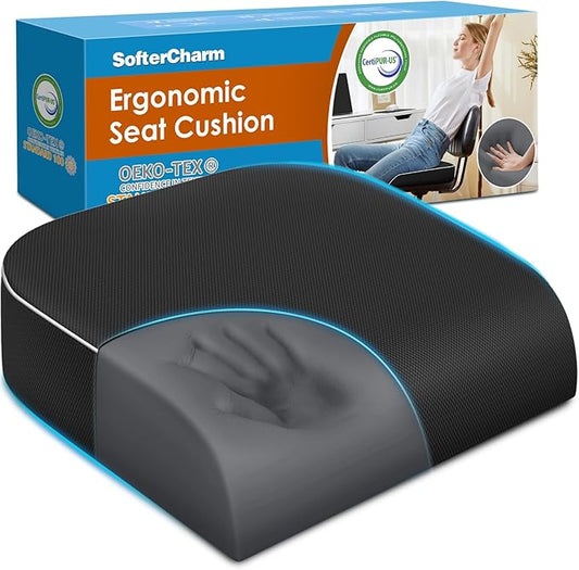 Seat Cushion, Memory Foam Office Chair Cushions for Long Sitting Hours, Chair Pad for Sciatica, Coccyx, Tailbone, Hip Pain & Pressure Relief, Office, Home,Car Seats,Airplane, Black/X-Large