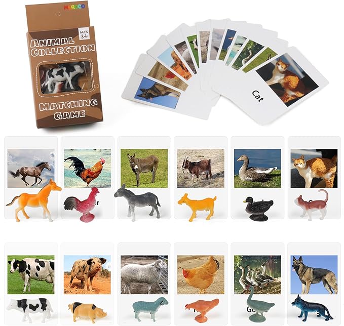 MEROCO Montessori Animal Match Cards - Miniature Poultry Animals with Matching Cards - 2 Part Cards. Montessori Learning Toy, Language Materials TZX106