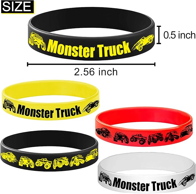 24PCS Monster Truck Rubber Bracelets Silicone Wristbands -Big Car Party Supplies Birthday Racing Baby Shower Party Favors