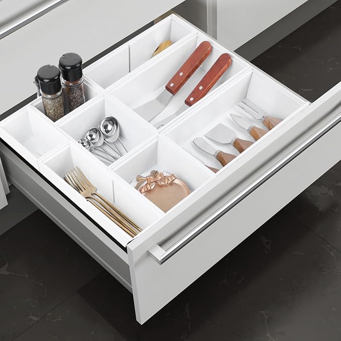 Bamboo Drawer Organizer Set, 8 PCS Multi-Use Wood Drawer Storage Boxes, Junk Drawer Organizer Divider Bins for Kitchen, Bathroom, Office Desk, Makeup, Jewelry, Utensils