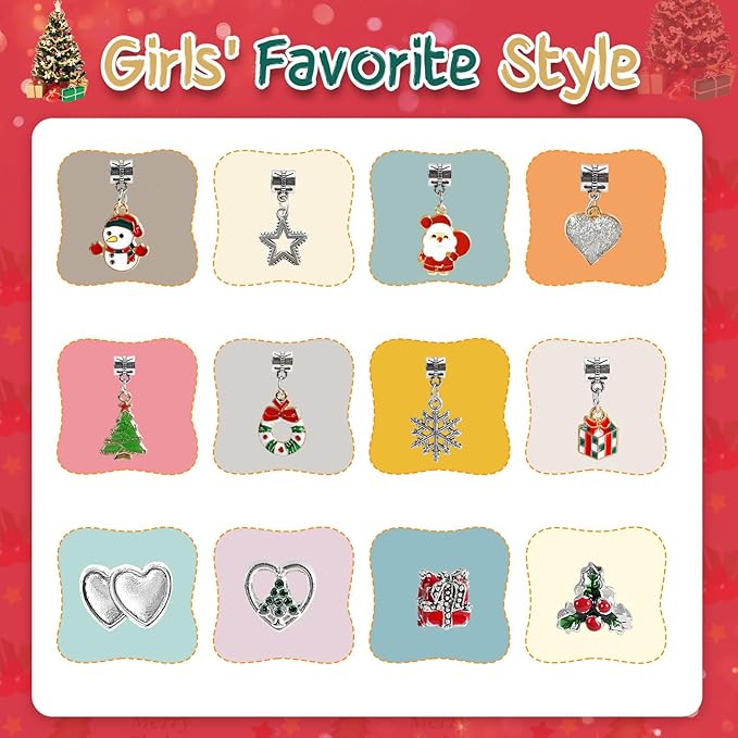 Christmas Advent Calendar 2024 Girls, 24 Days Xmas Countdown Calendar Jewelry Bracelet Set, DIY Charm Bracelet Making Kit Gift for Girls Kids Teens