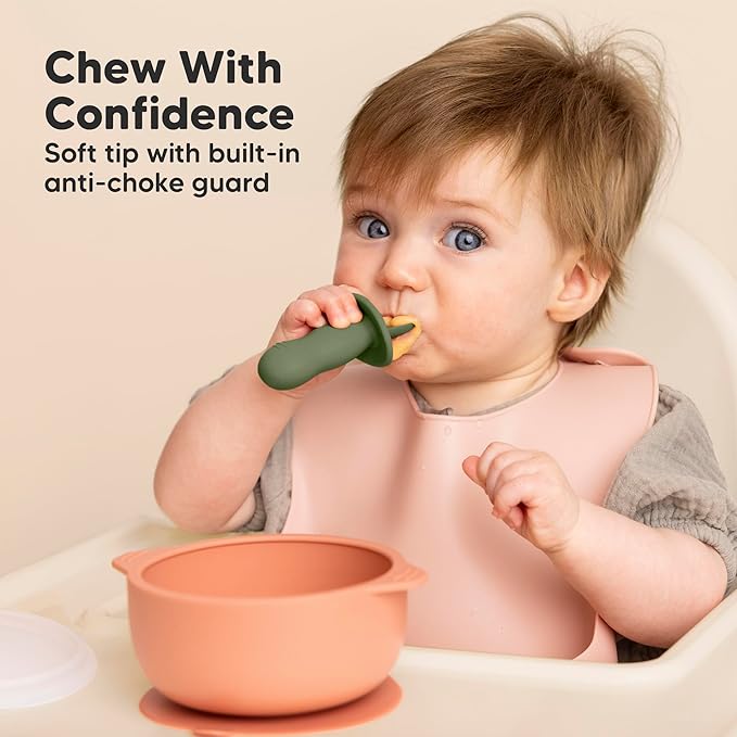 KeaBabies 4-Pack Silicone Baby Spoons and Forks Set - Baby Spoon Self Feeding, BLW Baby Utensils 6-12 Months, Baby Led Weaning Feeding Spoon, Teething Infant Baby First Food Training Pre Spoon(Slate)