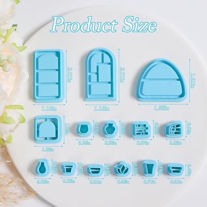 Sitsink Back to School Clay Cutters - 14 Pcs Bookcase Clay Cutters for Polymer Clay Earrings, Bookshelf Potted Plant Polymer Clay Earring Cutters, 3D School Books Polymer Clay Cutters for Jewelry