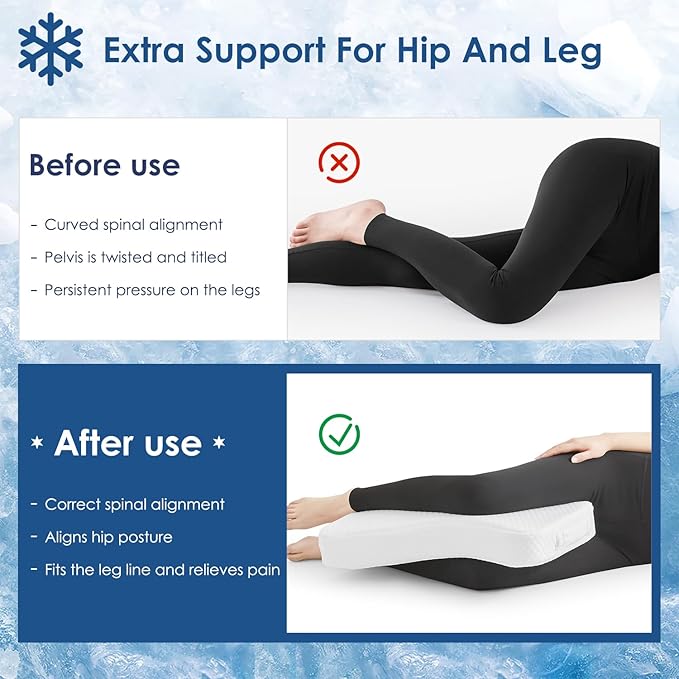Cooling Leg Pillow for Side Sleepers 100% Cooling Fabric Knee Pillow for Side Sleeping, Leg Elevation Memory Foam Pillow for Hip/Back/Sciatica Pain Relief Helps Spine Alignment -15"x25" (Cooling, M)
