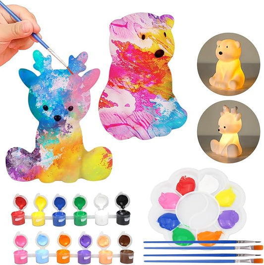 HOUDI Kids Stocking Stuffers for Girls, Bear Deer Kids Painting Set Night Light, Christmas Arts and Crafts for Kids Ages 8-12, Painting Kit for Kids 6-12, Gifts for Boys, 3 4 5 6 7 Year Old Girl Gifts