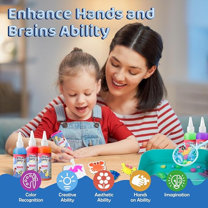 HOWUKE Magic Water Elf Kit, Aqua Fairy Water Gel, 100ml Large Capacity Set with 12 Shape Molds, Kids' Creative DIY Handmade Water Toy, 6 Colors