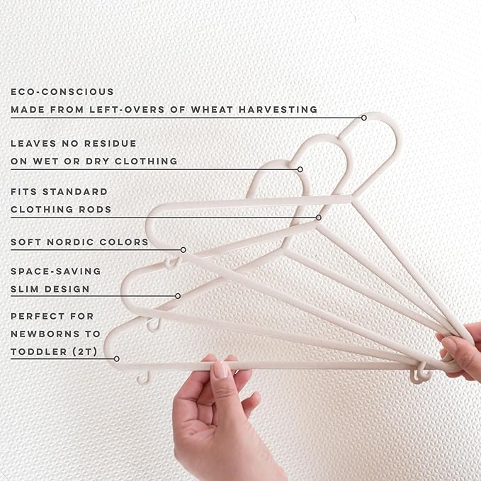 3 Sprouts Sustainable Wheat Straw Plastic Toddler & Kids Hangers – Pack of 30 Infant Baby Clothes Hangers for Closet Organization – Small Children's Hanger for Nursery - Speckled Beige