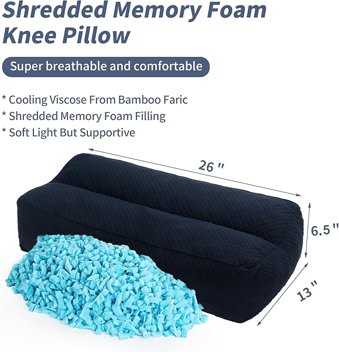 HOMBYS Shredded Memory Foam Knee Pillow for Side Sleepers, 6.5" Height Pillow Between Legs for Aligns Spine & Relieves Pressure Hip & Leg Elevation, Supportive Pillow for Pregnancy, Sciatica, Navy