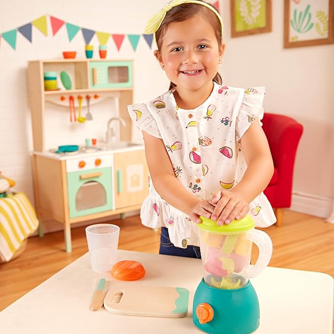 B. toys-Mini Chef - Fruity Smoothie Playset- Pretend Play Smoothie Play Set – Toy Blender & Play Kitchen Accessories – Play Food, Cup, Cutting Board, Knife – Role-Play Toys for Kids – 3 Years +
