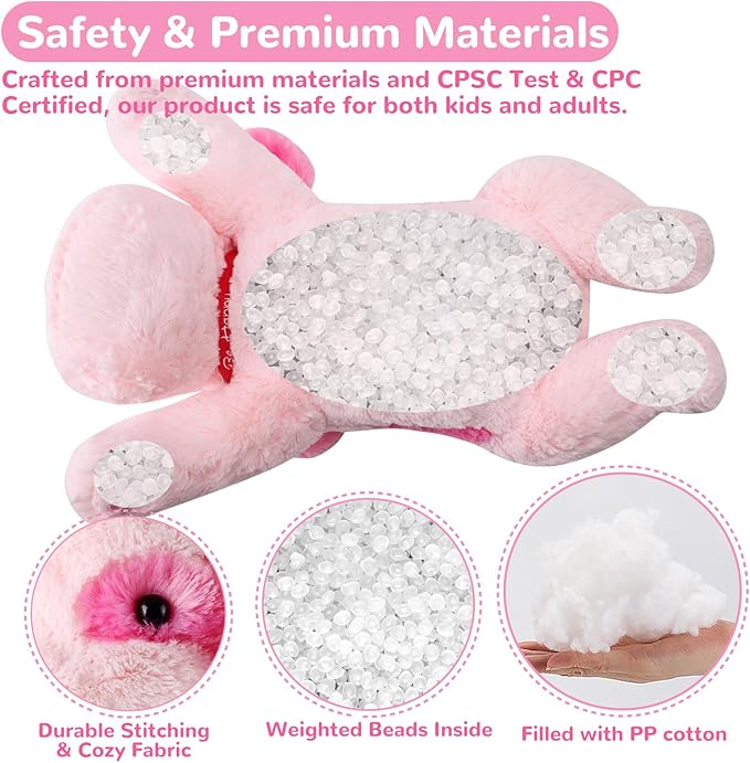 meowtastic Pink Dog Weighted Stuffed Animals - 22 Inch 4.5 Pounds Weighted Plush Dog Stuffed Animals - Big Stuffed Dog Plush Pillow - Cute Plush Toys Gifts for Kids & Adults (22" 4.5 lbs)