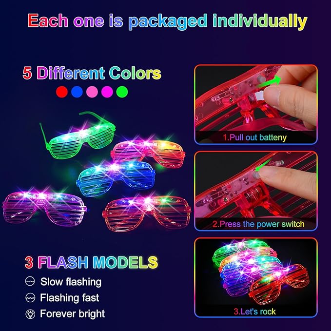170 PCS Glow in The Dark Party Supplies,100 Glow Sticks, 30 LED Glasses and 40 Finger Lights, Light Up Party Favors for Wedding, Birthday, Concert, Raves, New Year