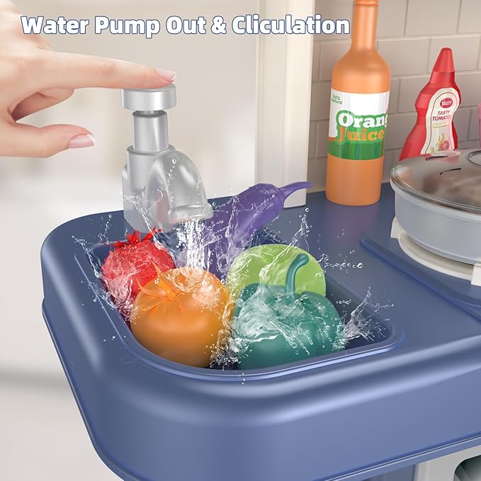 Interactive Kids Play Kitchen Set with Realistic Lights and Sounds - 46 Piece Toy Kitchen Accessories