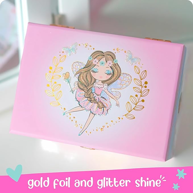 Giggle & Honey Musical Fairy Jewelry Box for Girls - Kids Music Box with Spinning Fairy and Mirror, Princess Birthday Gifts for Little Girls, Childrens Jewelry Boxes for Ages 3-10 - 6.8 x 5.3 x 6 in