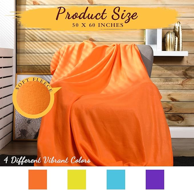 Kinlop Fleece Blanket Bulk 60 x 50 Inch Soft Lightweight Fleece Cozy Blanket Warm Throw Plush Pet Throw for Bed Couch Sofa Home Office Wedding Gifts Travel Camping(Bright Color,40 Packs)