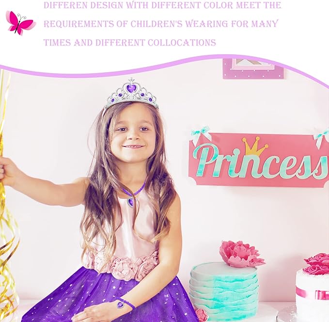 70 Pcs Princess Tutu Crown Dress up Accessories Princess Jewelry Pretend Play Set Tutu Skirts Crowns Adjustable Jewel Necklaces Rings Earrings Bracelets for Girls Christmas Birthday Party Favors