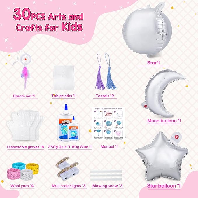 belle&birdie 3D String Art Kit for Kids, 30pcs Arts and Crafts for Kids Ages 8-12, Girls Toys 6-12 Light Up String Light Toys, Crafts for Girls, Birthday Christmas Gifts for Girls and Boys Ages 6+