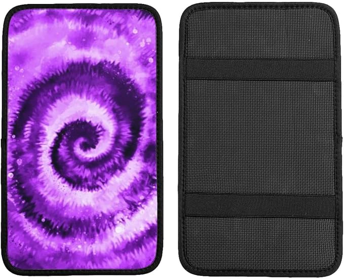DORKEIXIA Purple Tie Dye Auto Center Console Armrest Pad Universal Car Center Console Cover Seat Box Cover for Sedan, Van, SUV, Truck Car Accessorie