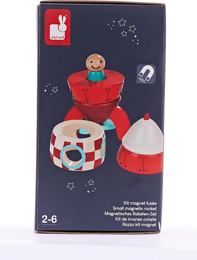 Janod Small Wood Magnetic Rocket Kit – 2 in 1 Game - Ages 2-6 - J05207