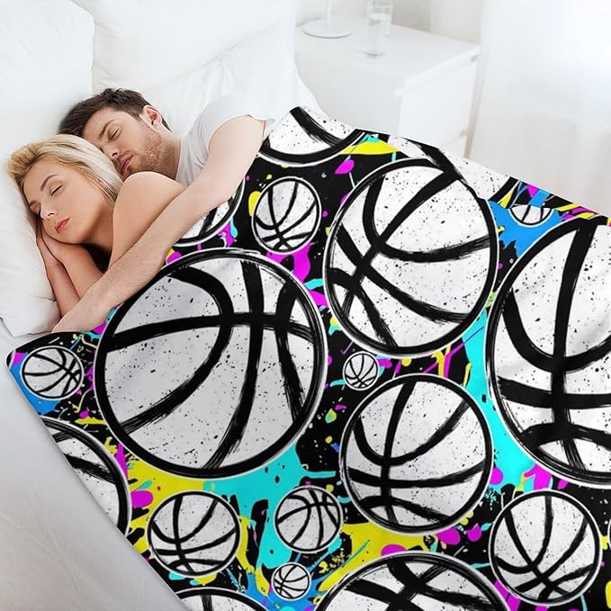 Basketball Throw Blanket - Soft Flannel Sports Basketball Blankets for Girls Boys Kids Basketball Lovers - Warm Basketball Throw Blankets for All Season Lap, Chair, Sofa - 50"x40"