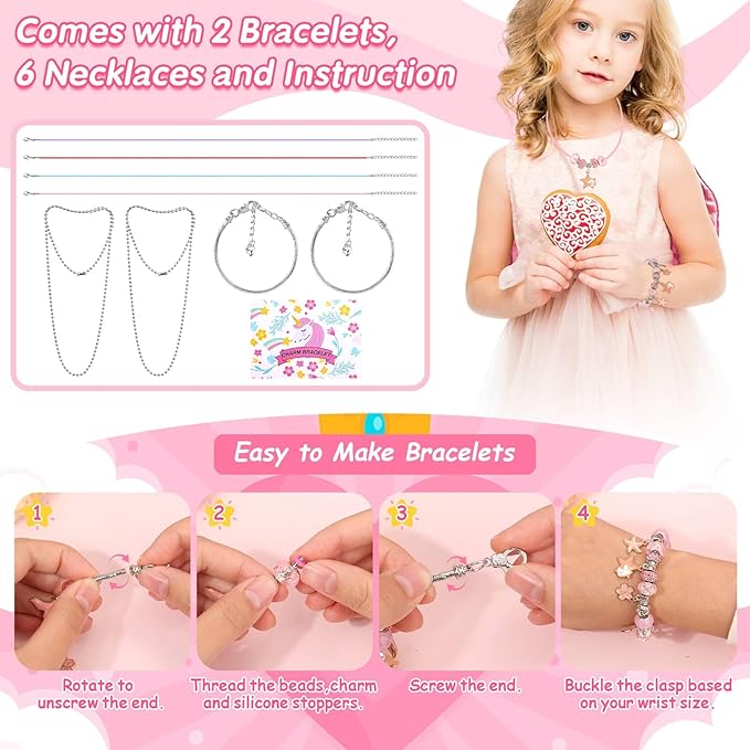 LifeisLuck Girls Charm Bracelet Making Kit with Jewelry Case for Kids Charm Pendant Bracelet Kit Jewelry Making DIY Art & Craft Kit for Kids Age 8-12 Birthday Gifts Valentine Christmas