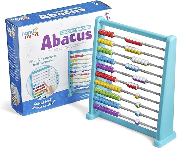hand2mind Color Changing Plastic 100 Bead Abacus, Abacus for Kids Math, Math Manipulatives Kindergarten, Counting Rack for Kids, Counters for Kids Math, Educational Toys for Elementary Kids (Set of 1)
