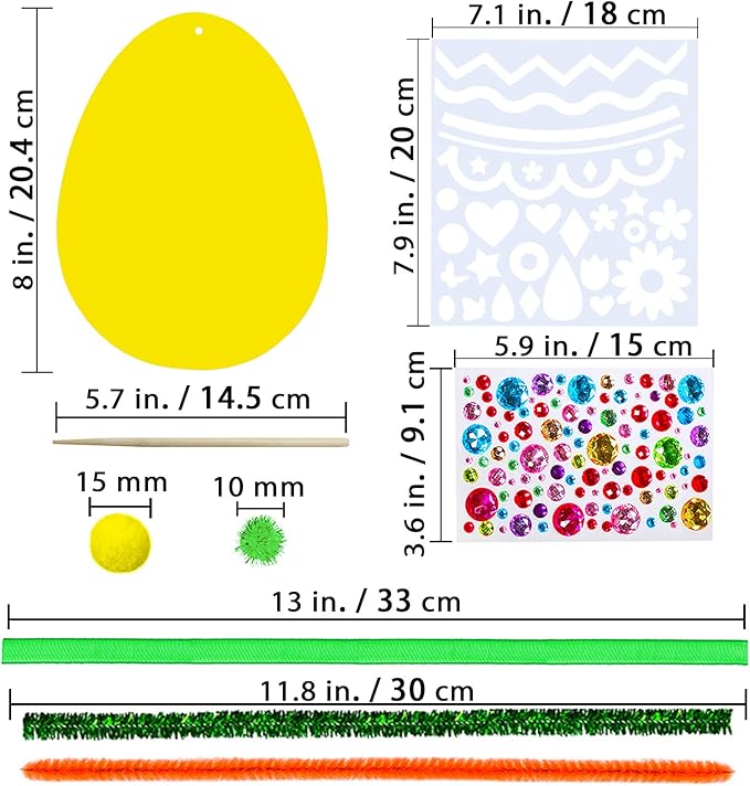 32 Sets Magic Color Scratch Art Easter Egg Ornaments Decorations DIY Easter Craft Kits Assorted Scratch Paper Egg Pom-poms Pipe Cleaners for Kids Party Favors Classroom Home Activity Art Project